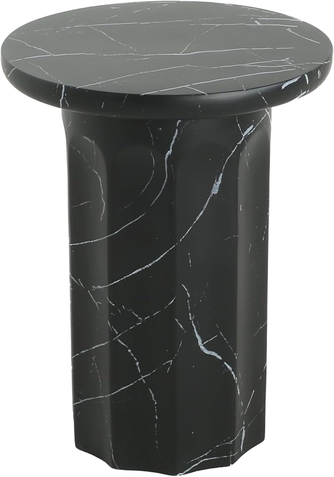 Outdoor Side Table 16" Cylindrical Shape Concrete Side Table, Patio Tables for Outside Decorative Garden Stools, No Assembly Accent Table for Patio Porch Living Room, Black