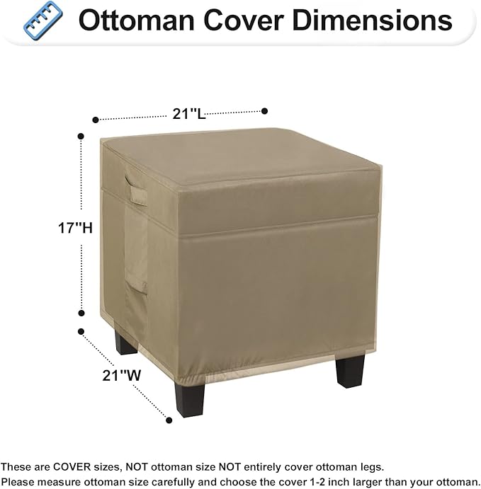 OutdoorLines Outdoor Waterproof Patio Ottoman Covers - Rectangle UV-Proof Patio Side Table Cover Windproof Heavy-Duty Furniture Covering Protector 21L x 21W x 17H Inch, Camel