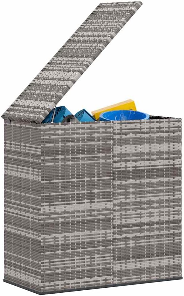 Large Rectangular Cushion Storage Box Grey PE Rattan Garden Cushion Storage Container for Outdoor Organizer with Spacious Interior for Pillows and Essentials