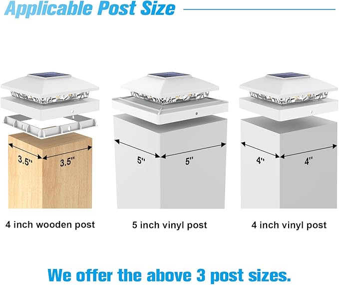 VOLISUN 4x4 Solar Cap Light 8pack, Solar Fence - Post Lights Outdoor Waterproof for Wood/Vinyl, White Deck Cap Light Solar Powered with Warm White for Garden/Patio/Porch