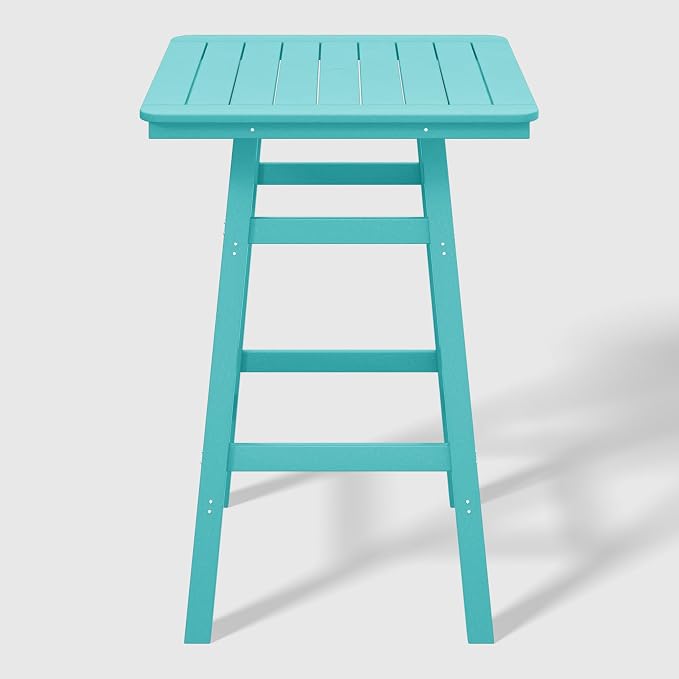 WestinTrends Malibu Square Outdoor Patio Bistro Bar Table with Umbrella Hole 42" Tall, Turquoise