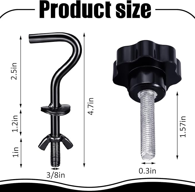 Therwen 8 Pcs Hammock Hardware Kit Heavy Duty Hammock Stand Hook Replacement Thread Hand Knob for Swing Chair Patio Umbrella Base Garden(Black)