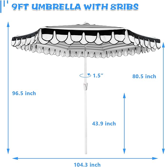 9Ft Elegant Valance Patio Umbrella, Outdoor Umbrellas for Patio with Auto-Tilt and Crank Systerm, Table Umbrella for Outdoors, Poolside,Beach, Backyard