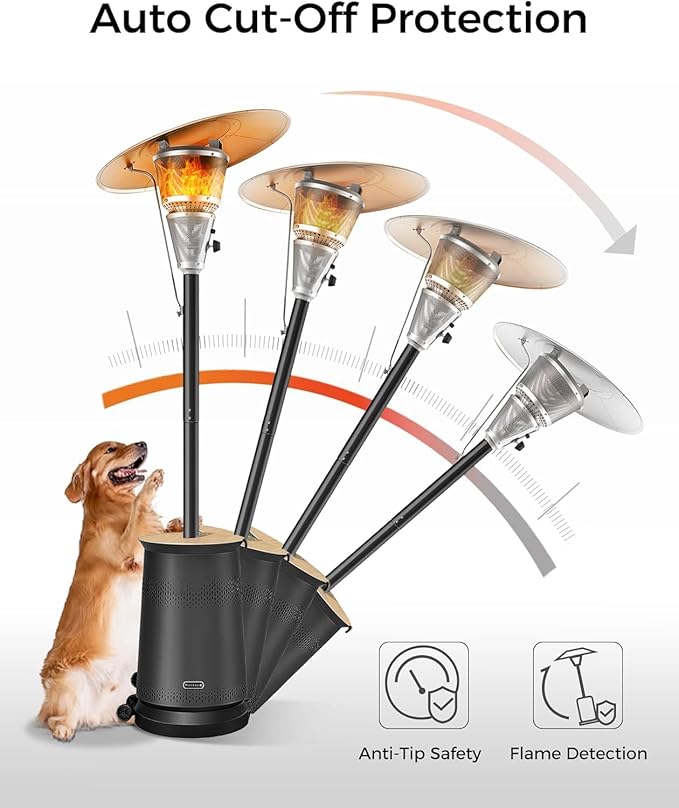 50,000 BTU Patio Heater for Outdoor Use With Adjustable Heat Focusing Top, Portable Propane Patio Heater with Wheels, Stainless Steel Burner for Porch, Deck, Garden, Commercial(Black)