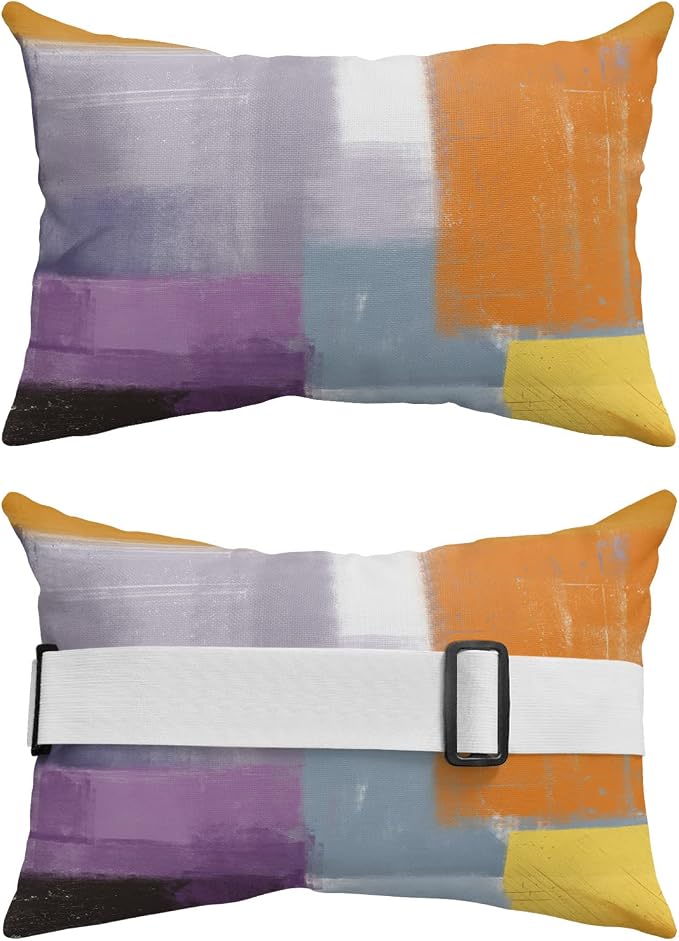 Outdoor Pillows Covers with Inserts Abstract Painting Art Style Purple Orange Grey Yellow Waterproof Pillow with Adjustable Strap Throw Pillows for Patio Furniture Recliner Lounge Chair, 11"x16", 1PCS