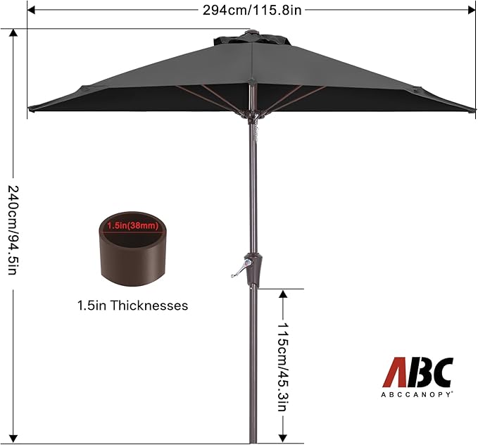 ABCCANOPY Patio Umbrella 10FT - Outdoor Half Umbrellas for Patio, Backyard, Garden, Deck (Deep Gray)