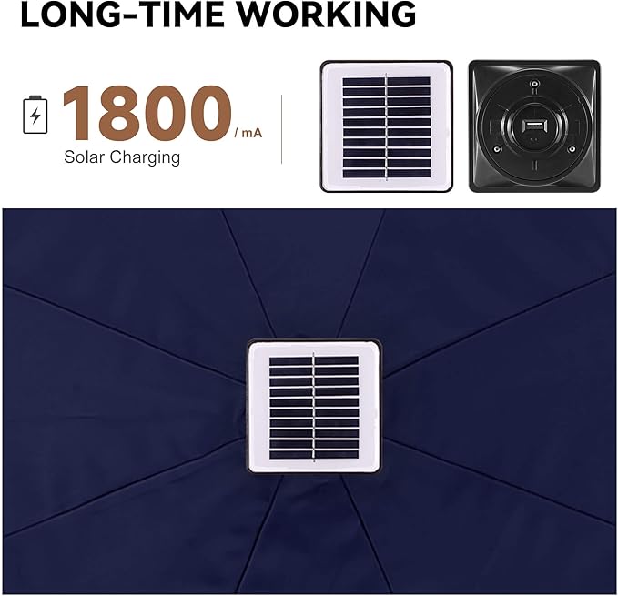 9ft Solar Umbrella Outdoor - 2 Tiers Lighted Solar Patio Umbrella with 40 LED Lights Waterproof UV Protection, Table Umbrella with Tilt for Pool, Porch, Garden, Backyard (Navy Blue)