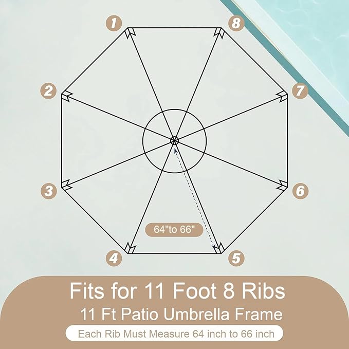 11ft Patio Umbrella Replacement Canopy Market Umbrella Top Outdoor Umbrella Canopy with 8 Ribs
