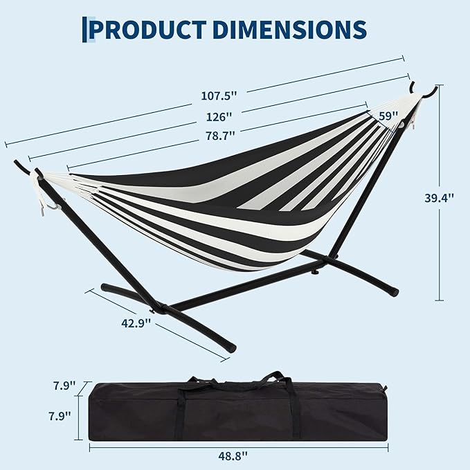 TrailBlaze Double Hammock with Stand, Heavy Duty Portable Steel Hammock Set for Outdoor and Indoor Use, 500lb Capacity, Includes Carrying Bag, Space Saving Design,Quick Assembly