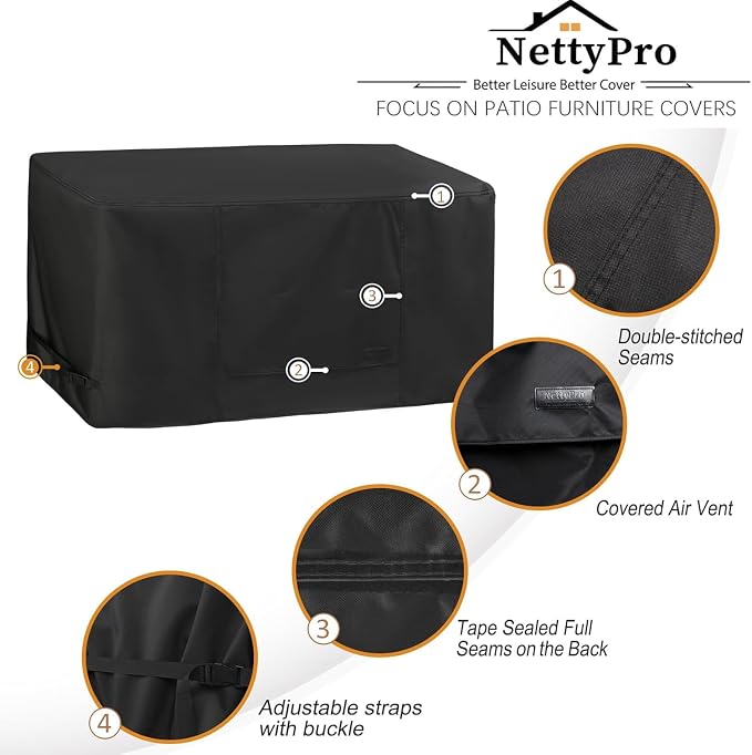 NettyPro Deck Box Cover Outdoor Waterproof Storage Bench Cover for Rectangular Deck Box, 46 x 16 x 22 inch, Black