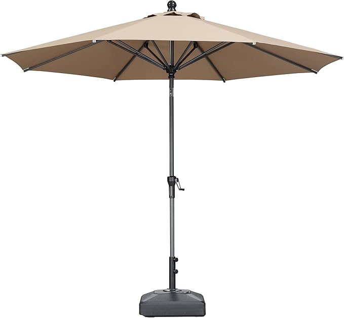 PURPLE LEAF 10' Round Patio Market Umbrella with Base Outdoor Table Umbrellas Aluminum Frame Sun Shade with 8 Sturdy Ribs Tilt for Garden Deck Lawn Pool Taupe