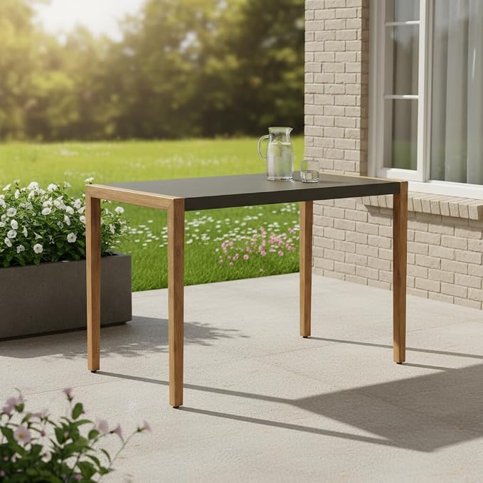 HomeRoots 668840 56 in. Gray & Natural Faux Concrete & Solid Wood Outdoor Bar Table