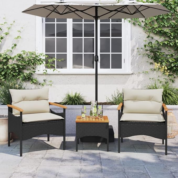 3 Piece Patio Sofa Set with Cushions, Outdoor Sofa Sets Patio Conversation Set Porch Furniture Set Front Porch Furniture for Garden Poolside Exhibition Piazza Black Poly Rattan