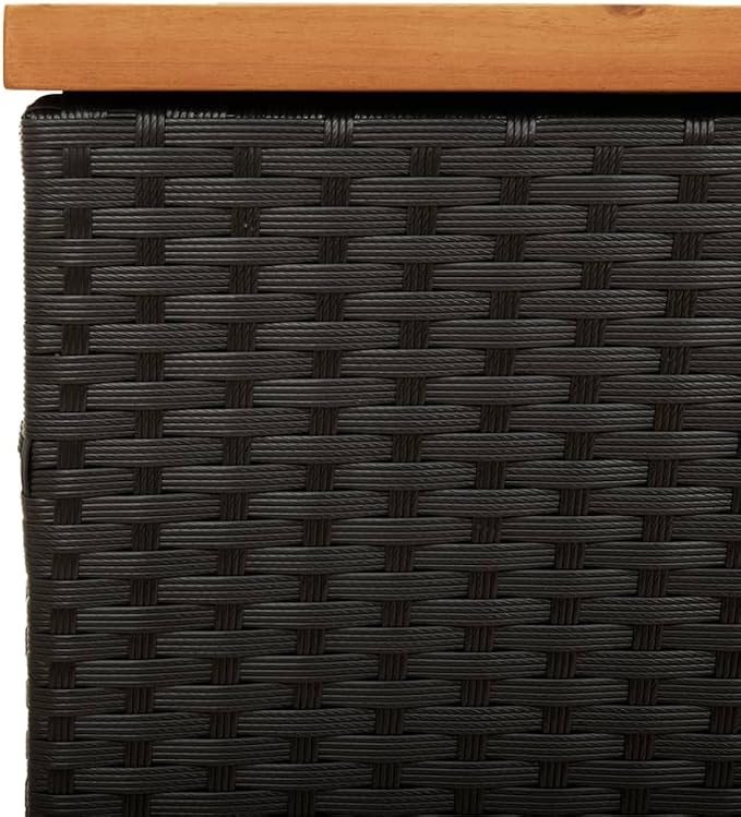 Patio Storage Container for Backyard, Porch, Garden, Patio Storage Box, Outside Deck Box, Garden Storage Box, Black 43.3"x19.7"x21.3" Poly Rattan Acacia Wood,-741