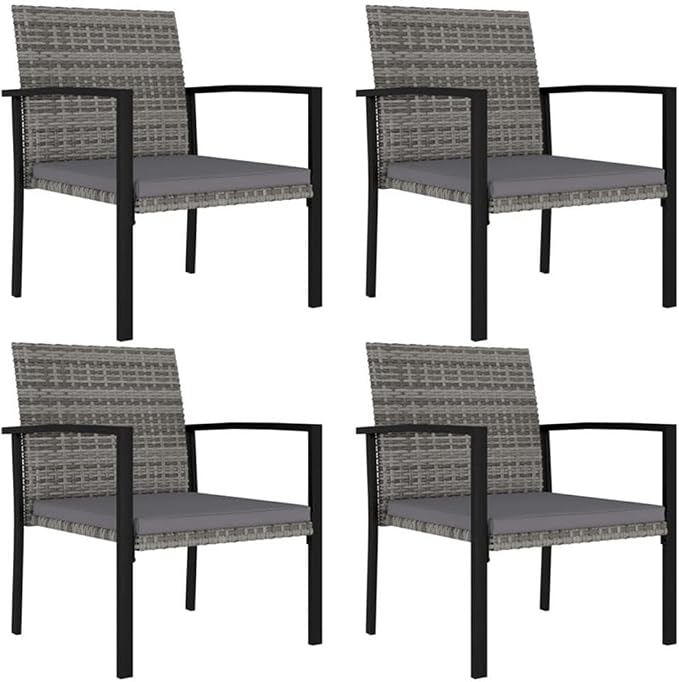 BOWERY HILL 5-Piece Patio Dining Set, Gray Poly Rattan, Weather-Resistant Outdoor Furniture with Cushioned Seating, Powder-Coated Steel Frame, Modern Garden or Backyard Set for 4 People Dining