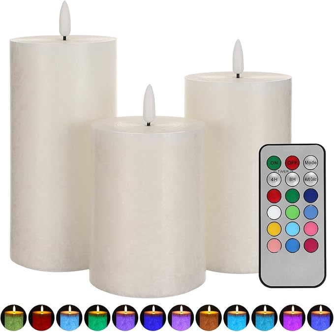 ANGELLOONG Color Changing Candles with Remote, Glass Flameless Candle for Room Decor, Set of 3 Battery Candles with Timer for Indoor Home Decor (Multicolor)