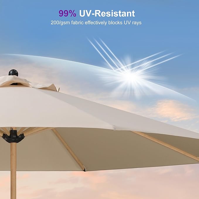 PURPLE LEAF 11 Feet Patio Umbrella with Base Outdoor Umbrella Round Market Umbrella with Crank & 8 Ribs Commercial Aluminum Table Umbrella for Outdoor Garden, Beige