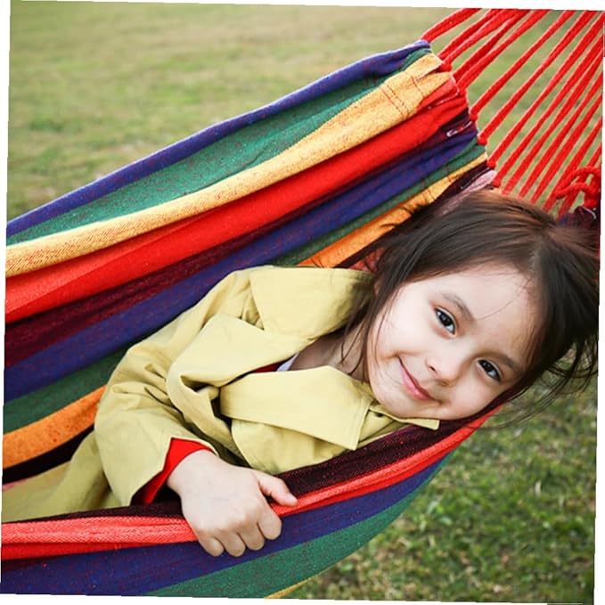 Alasum Camping Hammock Striped Canvas Hanging Chair Portable Outdoor Hammock Swing for Garden Patio and Travel, 190x85cm Rainbow Color