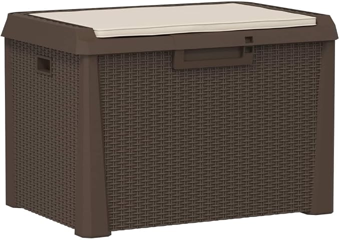 Garden Storage Box 125L, Rectangular Polypropylene Outdoor Deck Container for Patio Terrace, Textured Brown Organizer for Cushions and Garden Tools, 28.7 x 28.7 x 19.5 Inches