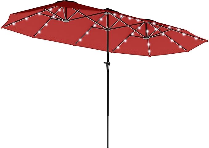 Outsunny 13ft Large Patio Umbrella with Solar Lights, Rectangular Double-Sided Outdoor Market Umbrella with Crank Handle and 48 LED Bulbs for Garden, Pool and Backyard, UPF 30+