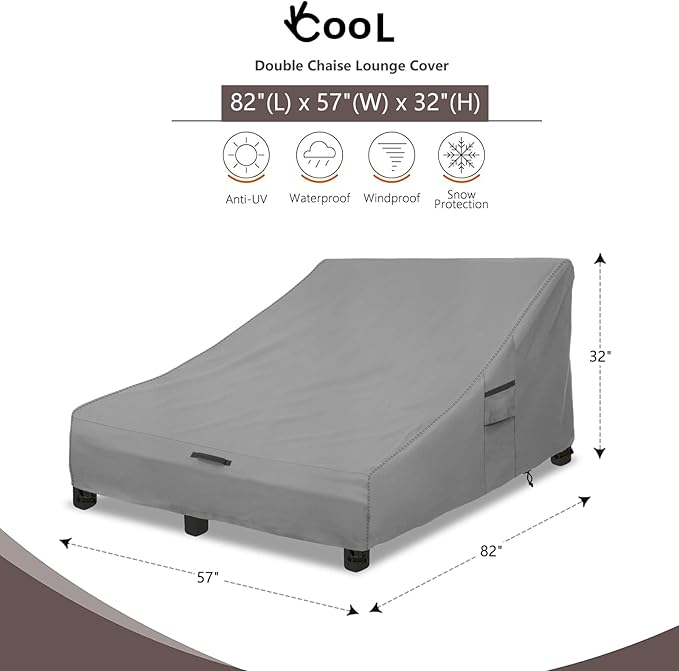 Okcool 100% Waterproof Patio Double Wide Chaise Lounge Chair Cover, 600D Tough Canvas 80 Inch Outdoor Chaise Lounge Covers