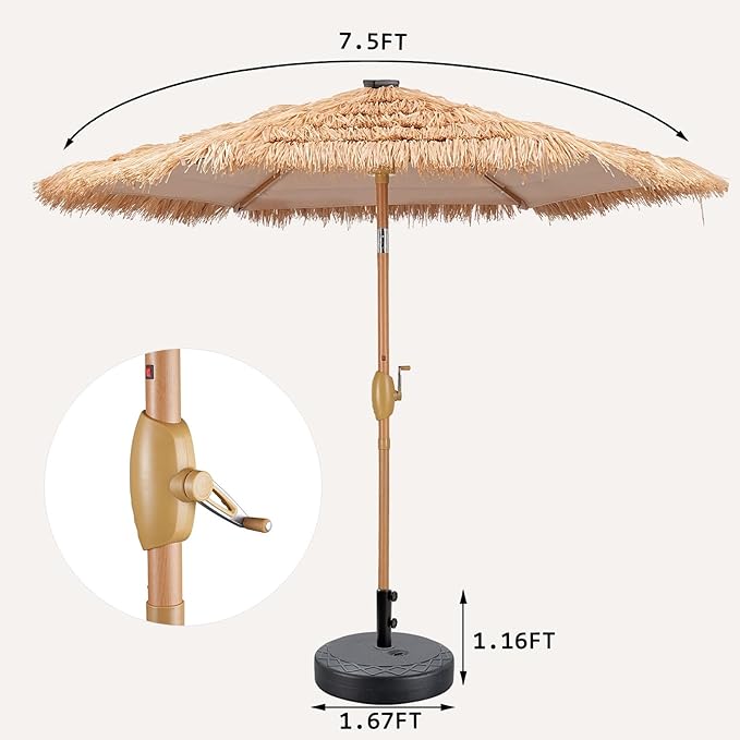GDY 7.5ft Tiki Patio Umbrella Outdoor Table Umbrella(Optional with Light or Base), Market Umbrella,with Crank for Patio, Garden, Lawn, Deck, Backyard & Pool