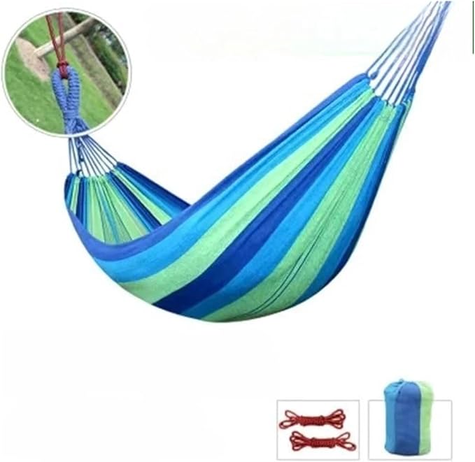 Canvas Hammock Outdoor Thickened Anti-Rollover Sleeping Swing Hanging Tree Camping(Bent Wood Blue Suit)