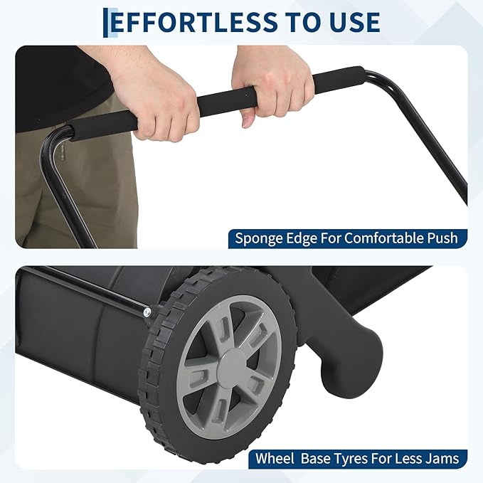 21 Inch Push Lawn Sweeper, Heavy Duty Leaf Collector with Dual Spinning Brushes 3.5 Cu. ft. Mesh Bag, Adjustable Height, Walk Behind Grass Sweeper for Leaves, Pine Needles & Yard Debris