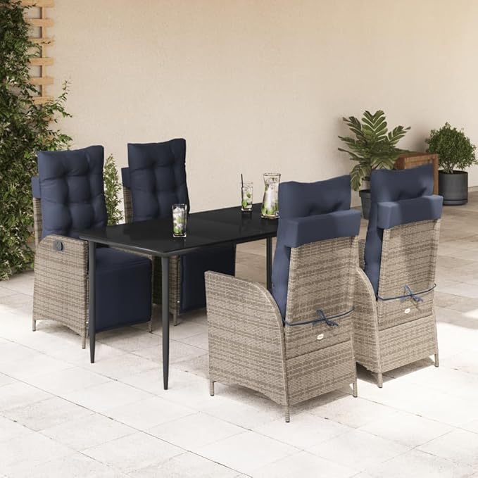 Backyard Furniture Patio Conversation Sets Outdoor Seating 5 Piece Patio Dining Set with Cushions Gray Poly Rattan Suitable for Gardens, Balconies, Decks