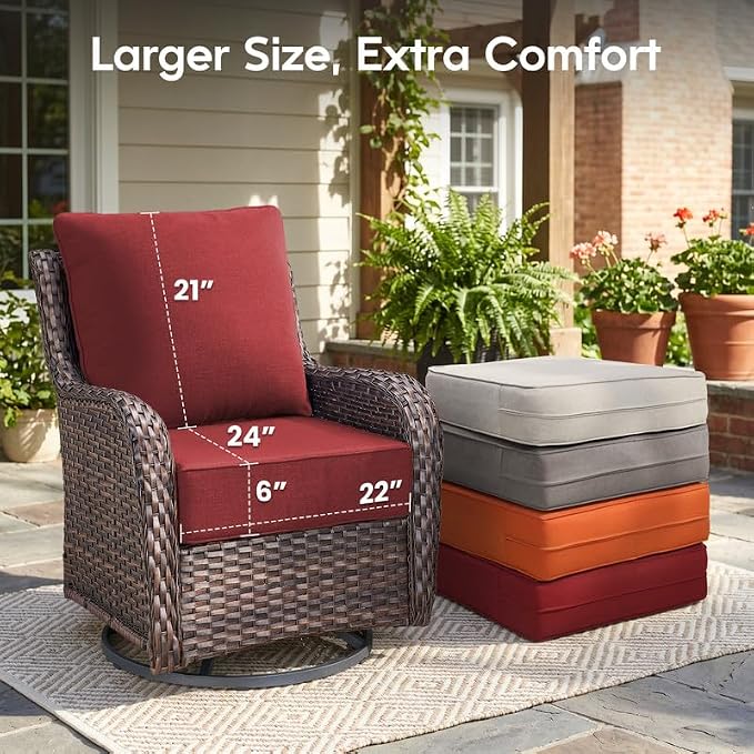 Luxury 22*24*6in Outdoor Patio Cushions, 2 Pieces Red Outdoor Cushion | 6'' Thick Outdoor Cushions, Water-Resistant, Reversible, Removable Cover, for Patio Chairs Sofa Couch Loveseat