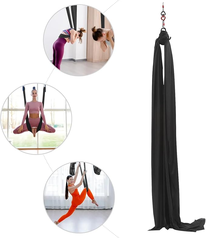 Aerial Yoga Hammock, 440 lbs Capacity Ceiling Mounted Aerial Silks Kit with 360° Swivel, Polyester Fabric for Home Gym Studio, 16.4ft
