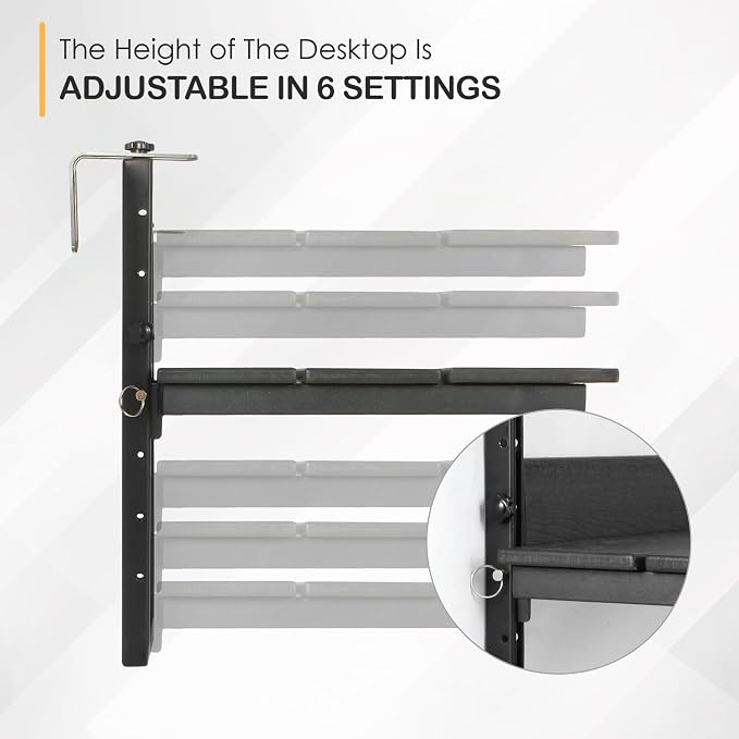 Balcony Railing Hanging Table Outdoor Folding Balcony Bar Table for Railings, Fit Railings 1" to 5.5", Adjustable Height Deck Railing Table for Garden Patio, 47.2" x 15.0", Black