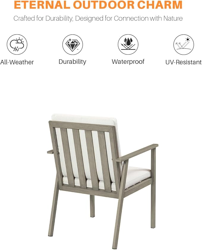 7 Pieces Outdoor Dining Set, Never-Rust Aluminum Patio Furniture Set with Umbrella Hole, All-Weather Outdoor Patio Dining Set for 6, Patio Table and Chair Set for Decks, Pool, Yard, Limed Oak
