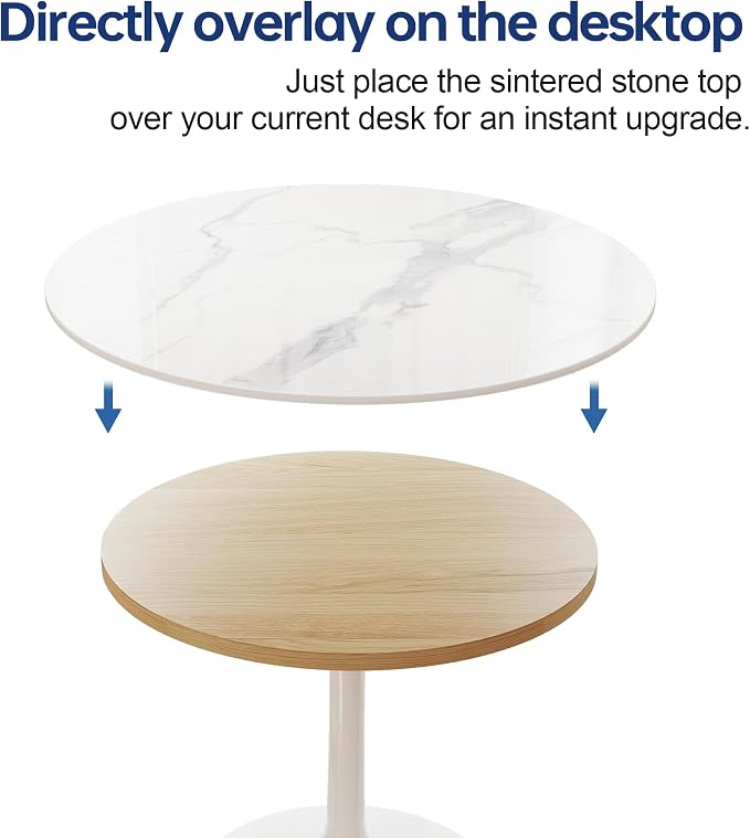 ZL ZELing Round Sintered Stone Table Top 35.4",Replacement Table Top for Indoor & Outdoor - Heat/Scratch Resistant Waterproof Ceramic DIY Desktop,Patio/Balcony/Bistro/Café & Dining Room (White)