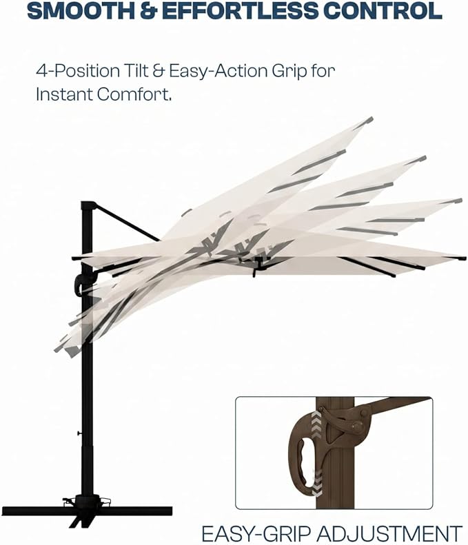 8' X 8' Patio Umbrella, Cantilever Umbrella with 360°Rotation, Offset Patio Umbrella with Easy Tilt & Fade Resistance for Pool Deck Garden Backyard, Off-White (Base not Included)