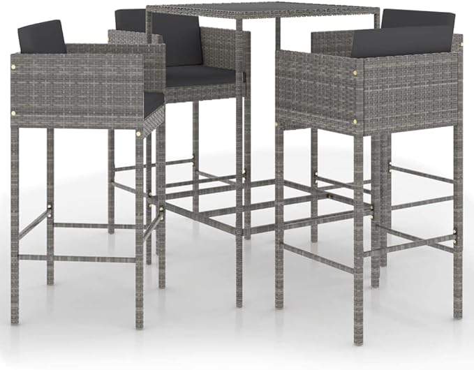 Patio Bar Set with Cushions,Outdoor Table and Chairs Set,Terrace Conversation Set Furniture,Outdoor Furniture,for Garden,Backyard,5 Piece Poly Rattan Gray