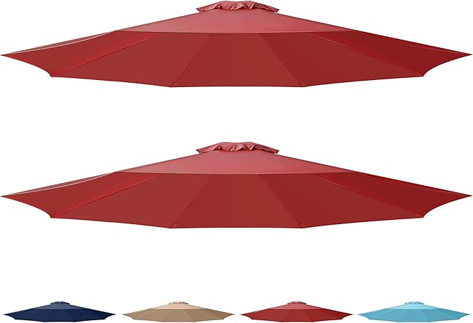 Simple Deluxe 2 Pack 9' Patio Umbrella Replacement Canopy Only Outdoor Table Market Yard Umbrella Replacement Top Cover with 8 Ribs, Red