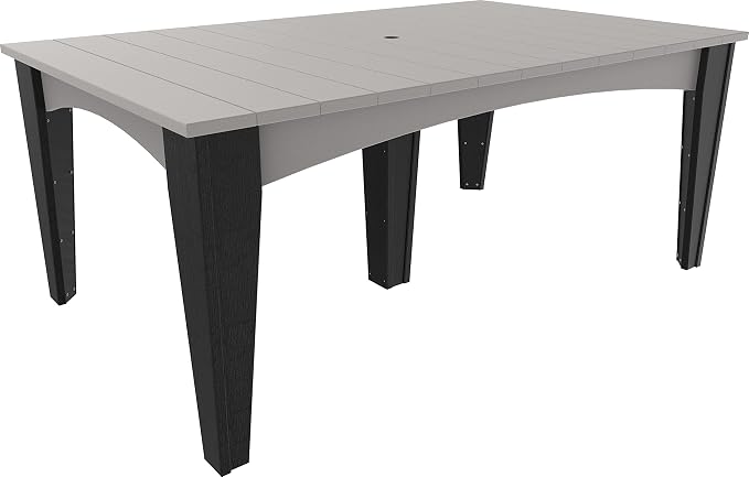 LuxCraft Poly Island Dining Table, 44" x 72" Rectangular Outdoor Patio Table, Made with Recycled Plastics, Made in USA (Dove Gray & Black)
