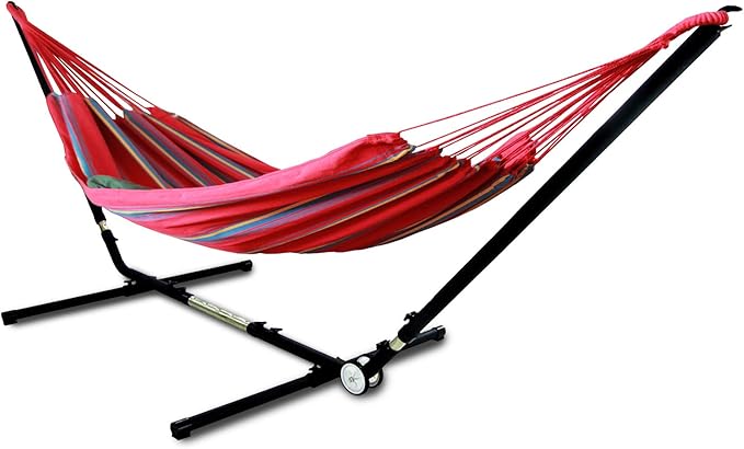Hammaka 40914-KP Adjust to Fit Brazilian Two Person Combo-Red Hammock Stand