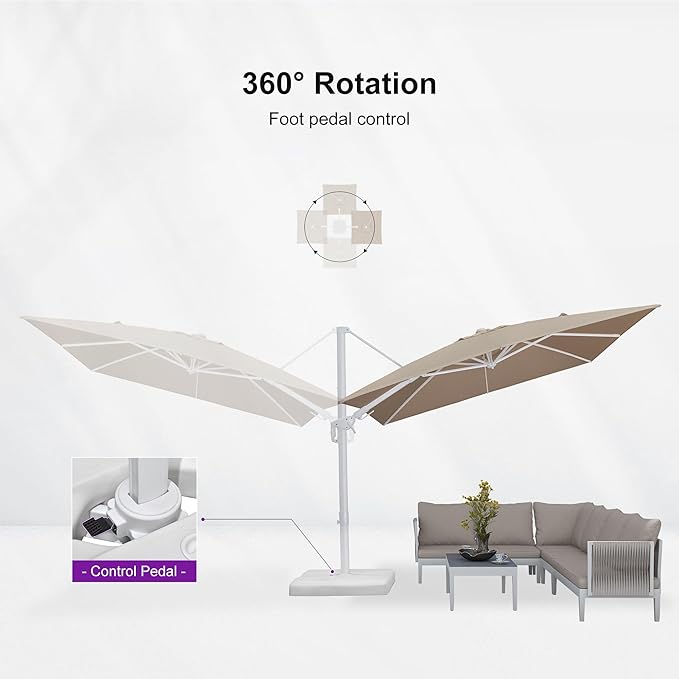 PURPLE LEAF 9' X 12' Right-left Tilt Patio Umbrella Swivel White Cantilever Umbrella with Tilt Aluminum Outdoor Umbrella with 360° Rotation for Deck Pool Garden, Beige