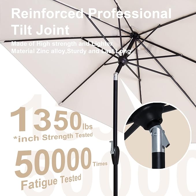 Tempera Striped Patio Umbrellas Outdoor Table Market Umbrellas with Crank & Pust Button Tilt|Auto-Tilt, 8 Steel Ribs, High Color-Fastness Canopy