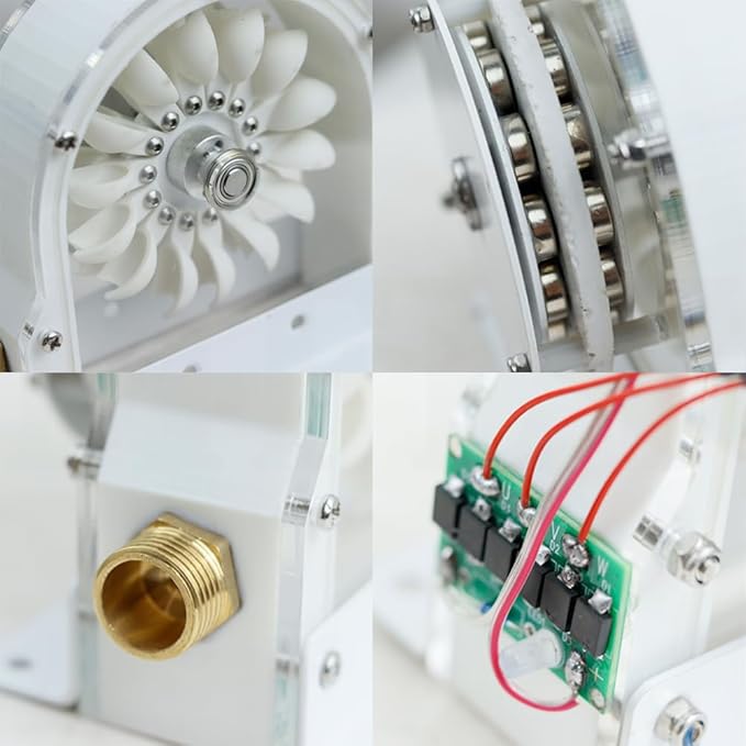 100W Max Micro Hydro Generator 1-36V DC Disc Ironless Permanent Magnet Water Turbine 50-2000RPM Low Starting Pressure for Tap Water Creek River Outdoor Camping