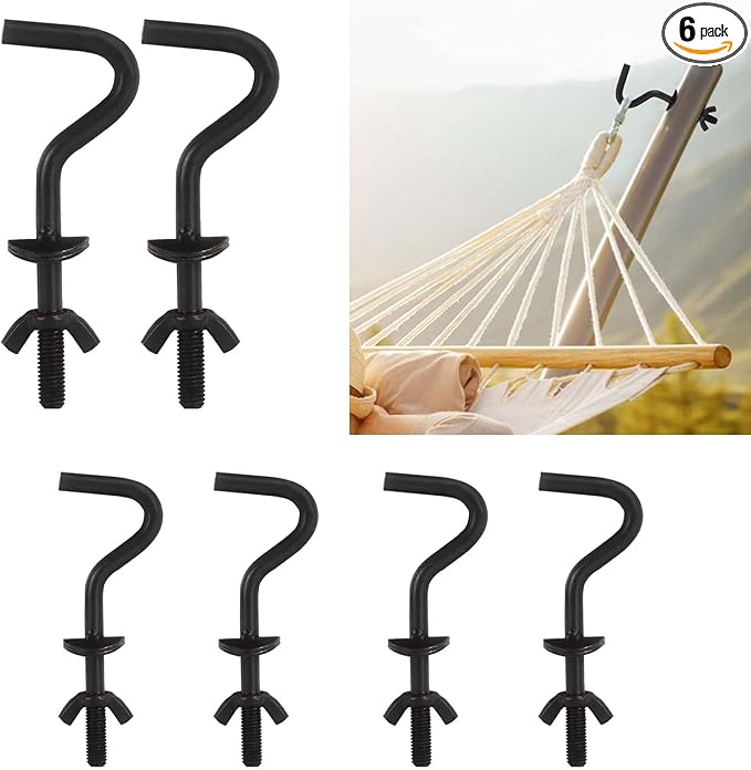 6 Packs Hammock Hooks Heavy Duty Replacement Zinc Hooks for Holding Hammock, 3/8 Inch Dia. Fit for 3/4 to 2 Inch Width Hammock Stand Parts Hardware