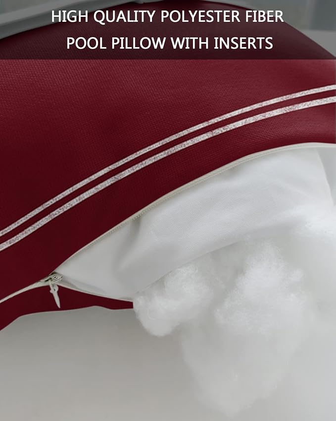 Outdoor Pillows Covers with Inserts Solid Color Wine Red Waterproof Recliner Pillow with Adjustable Strap Throw Pillows for Patio Furniture Pool Lounge Chair, 11x16 inch, 1PCS