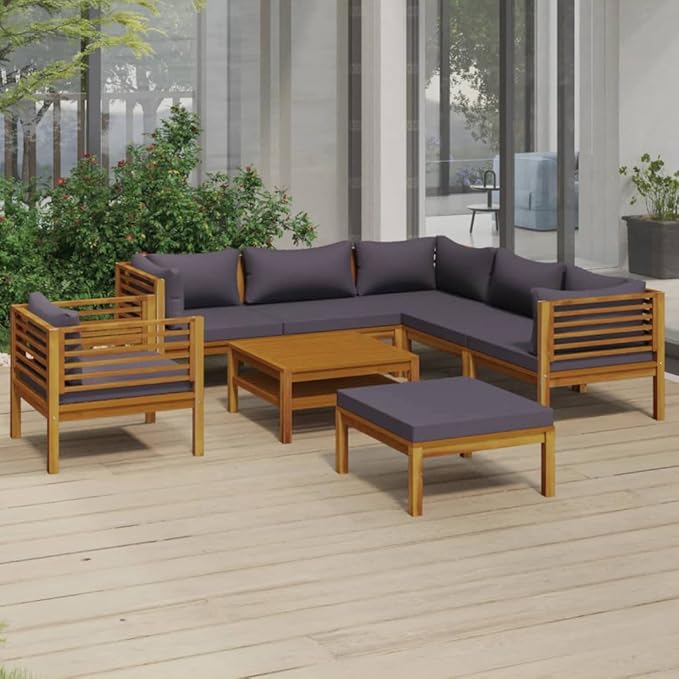 Patio Lounge Set with Cushion,Patio Furniture Sets,Patio Conversation Sets,Outdoor Furniture Sets,for Garden,Backyard,Outdoor,8 Piece Solid Acacia Wood
