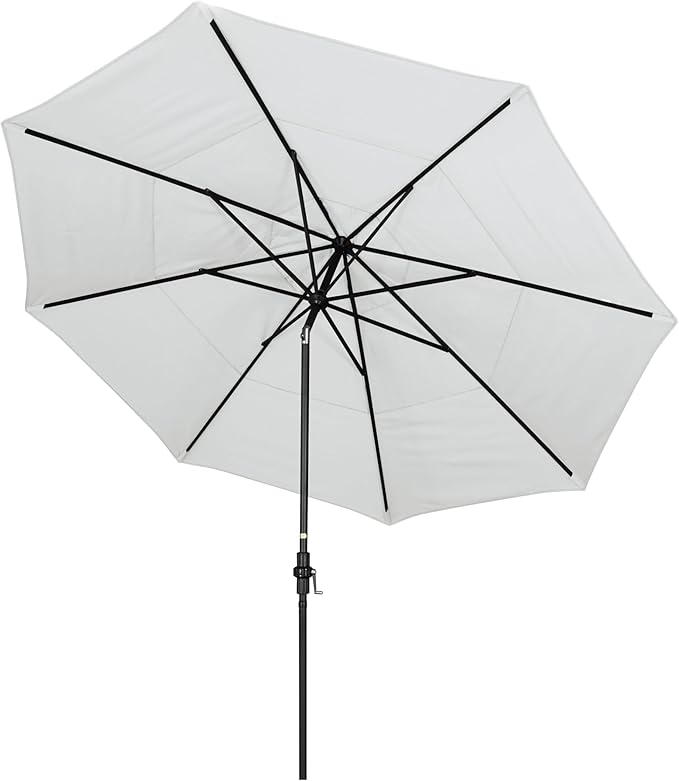 California Umbrella 11' Round Crank Lift, Collar Tilt, Aluminum Pole, Fiberglass Rib Patio Umbrella, Black Finish