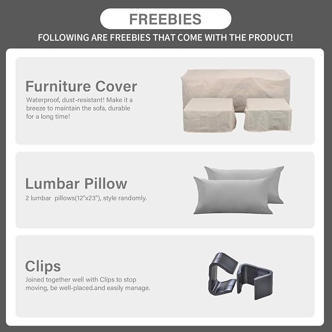 3 Piece Outdoor Patio Furniture Set with Waterproof Covers, Light Grey Patio Couch for Backyard, Deck, Porch Lounge(Gray)