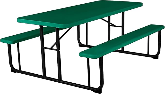 Norwood Commercial Furniture Rectangular Picnic Table with Benches, Blow-Molded Plastic Portable Outdoor Picnic Table, Green