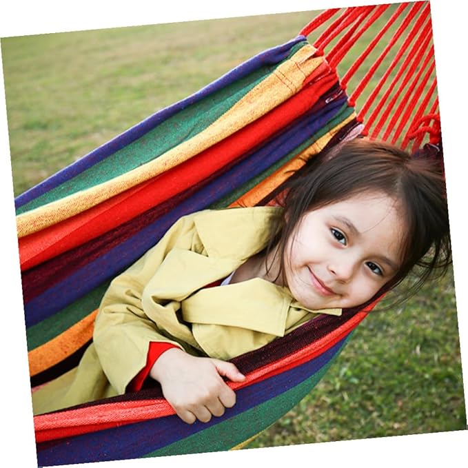 Portable Camping Hammock Canvas Striped Outdoor Hanging Chair Swing 190x85cm Rainbow Color for Garden Patio and Travel