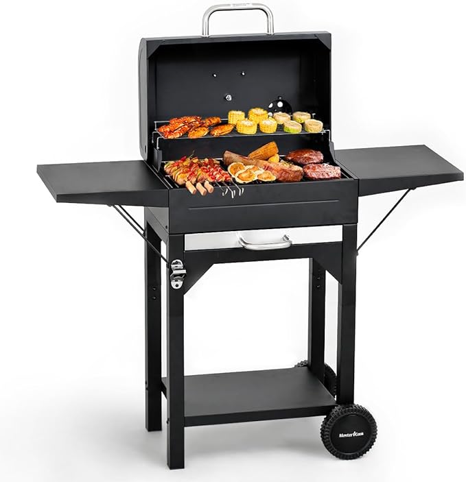 MASTER COOK Charcoal Grills with Two Side Tables, 332 SQIN Cooking Area Outdoor Smoker Barbecue bbq grill for Camping, Patio,Backyard Party, Picnic, Black
